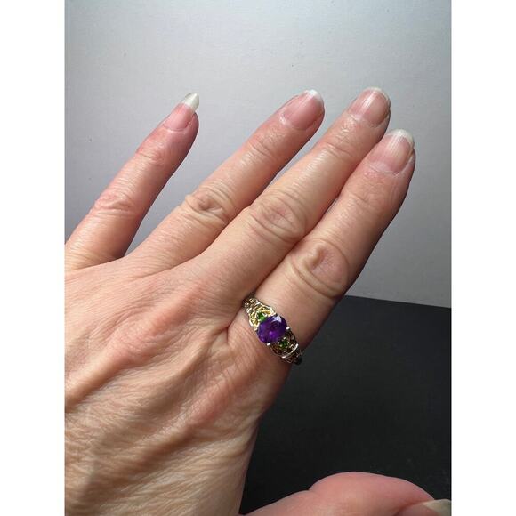 Amethyst and chrome diopside two toned sterling silver ring size 9 - Picture 5 of 10
